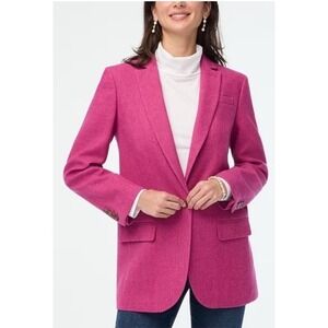 J. Crew Wool Blend Herringbone Blazer Jacket Sz 16 Fuchsia One Button Preppy